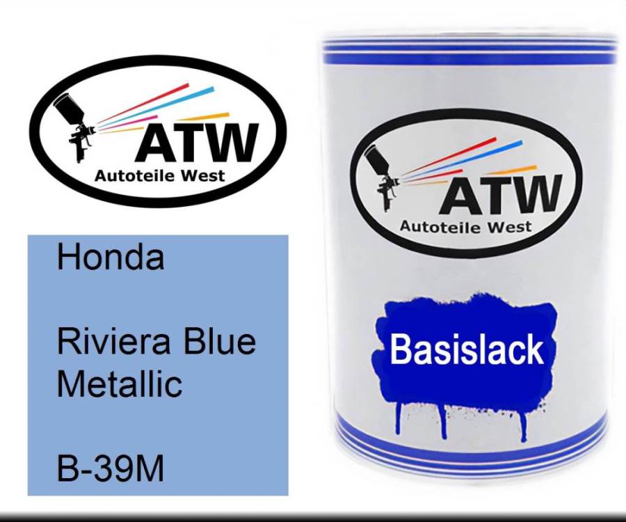 Honda, Riviera Blue Metallic, B-39M: 500ml Lackdose, von ATW Autoteile West.